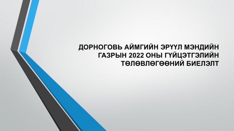 ДОРНОГОВЬ АЙМГИЙН ЭРҮҮЛ МЭНДИЙН ГАЗРЫН 2022 ОНЫ ГҮЙЦЭТГЭЛИЙН  ТӨЛӨВЛӨГӨӨНИЙ БИЕЛЭЛТ